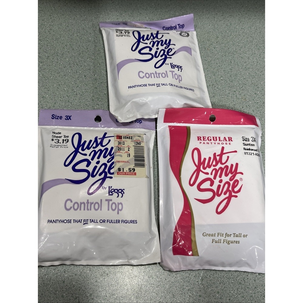 Vintage Just My Size Leggs 3X Pantyhose Control Top Tall Fuller Figures Lot Of 3
